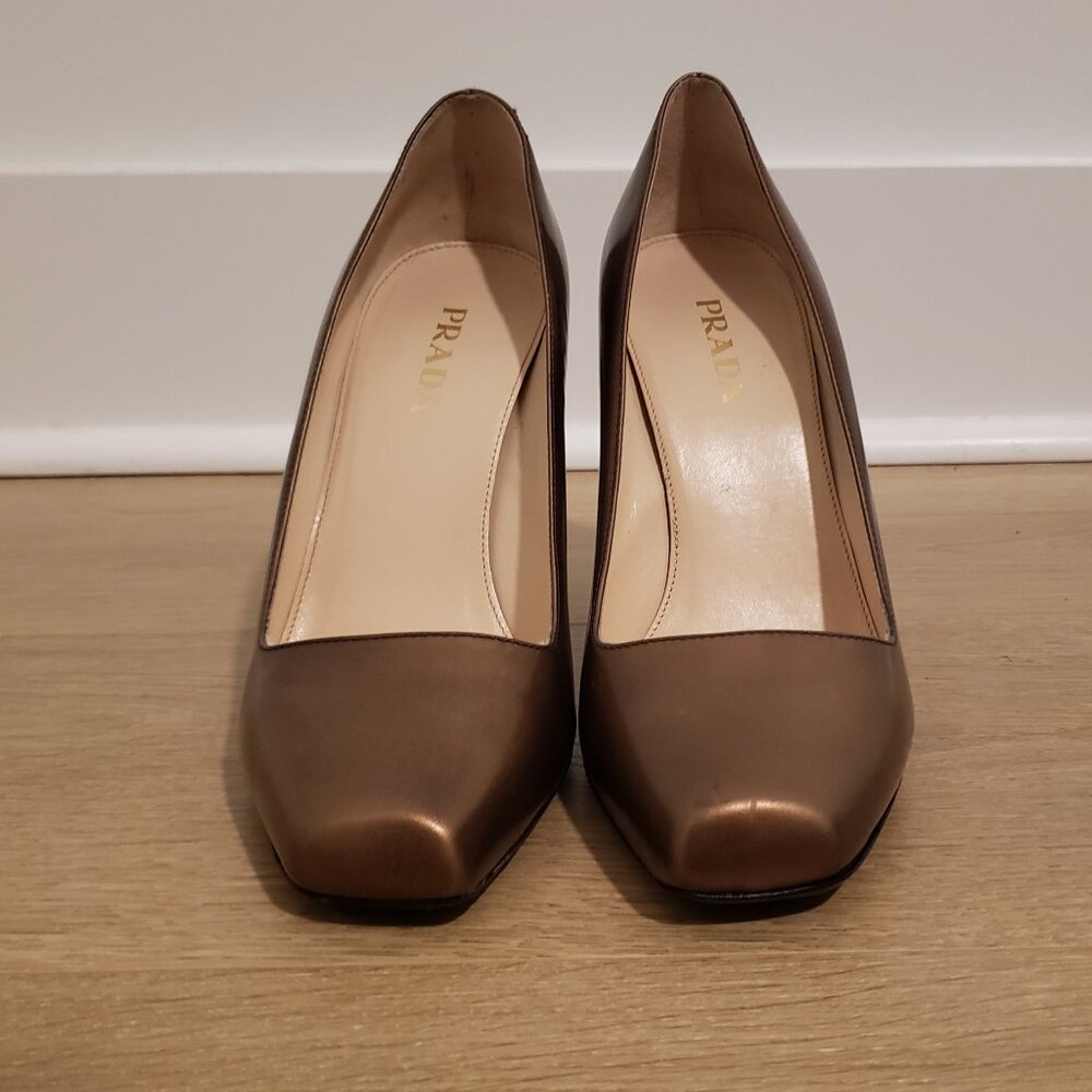 Prada Bronze Leather Pumps